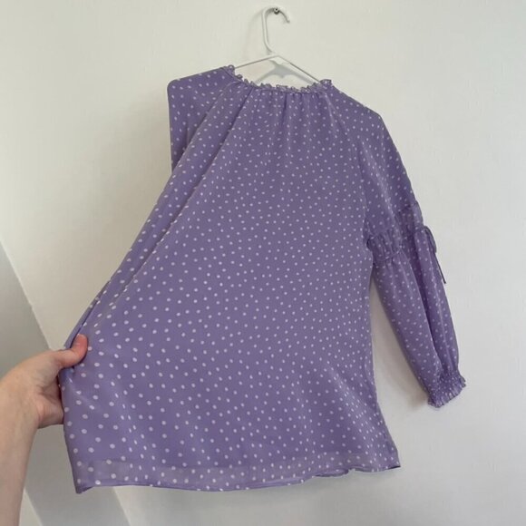 SUSAN GRAVER Printed Sheer Chiffon Raglan Sleeve Peasant Top Lilac Lavender Boho - Picture 13 of 13